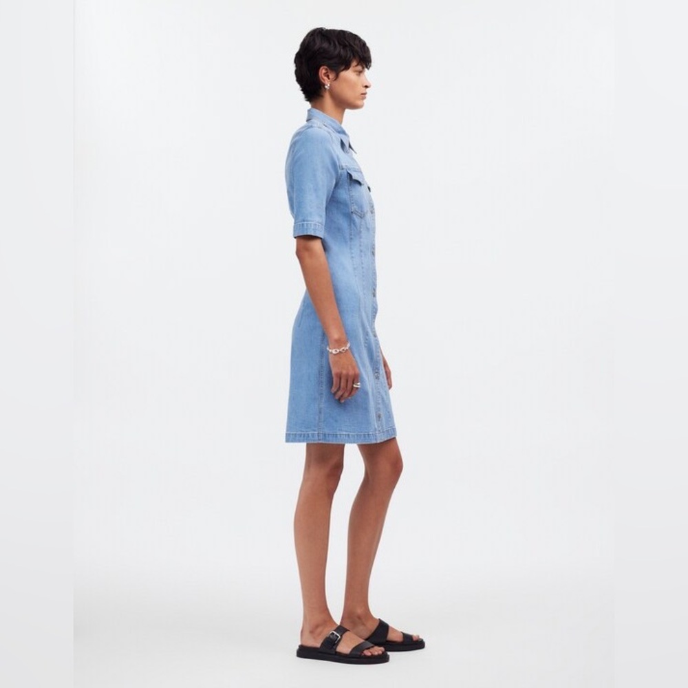 Madewell Denim Seamed Mini Shirtdress in Palermo Wash Light Blue Dress Casual - Picture 12 of 14
